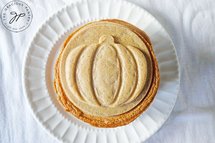 An overhead shot looking down on a stack of Pumpkin Spice Pancakes.