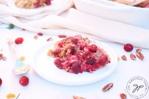 A serving of Pumpkin Baked Oatmeal on a white plate.