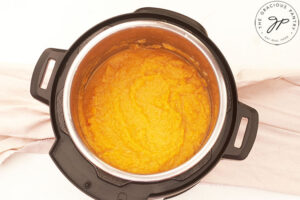 Blended Cauliflower Sweet Potato Mash sitting in an Instant Pot.