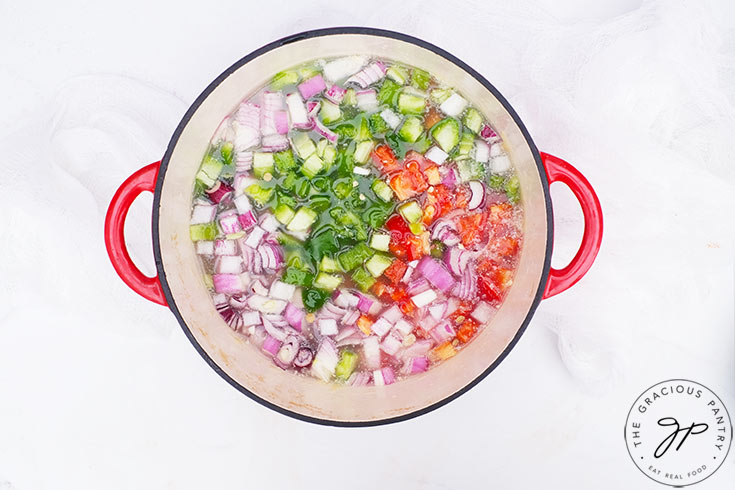 Lentil Sloppy Joes Recipe ingredients sitting in a pot.