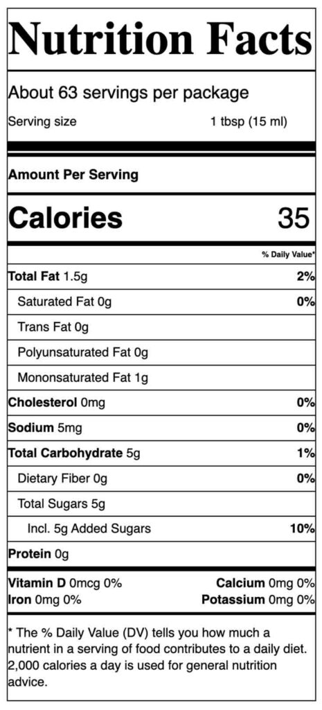 Nutrition data label from a popular brand of store-bought French vanilla coffee creamer.