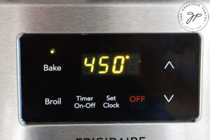 An oven display set to 450 degrees Fahrenheit.