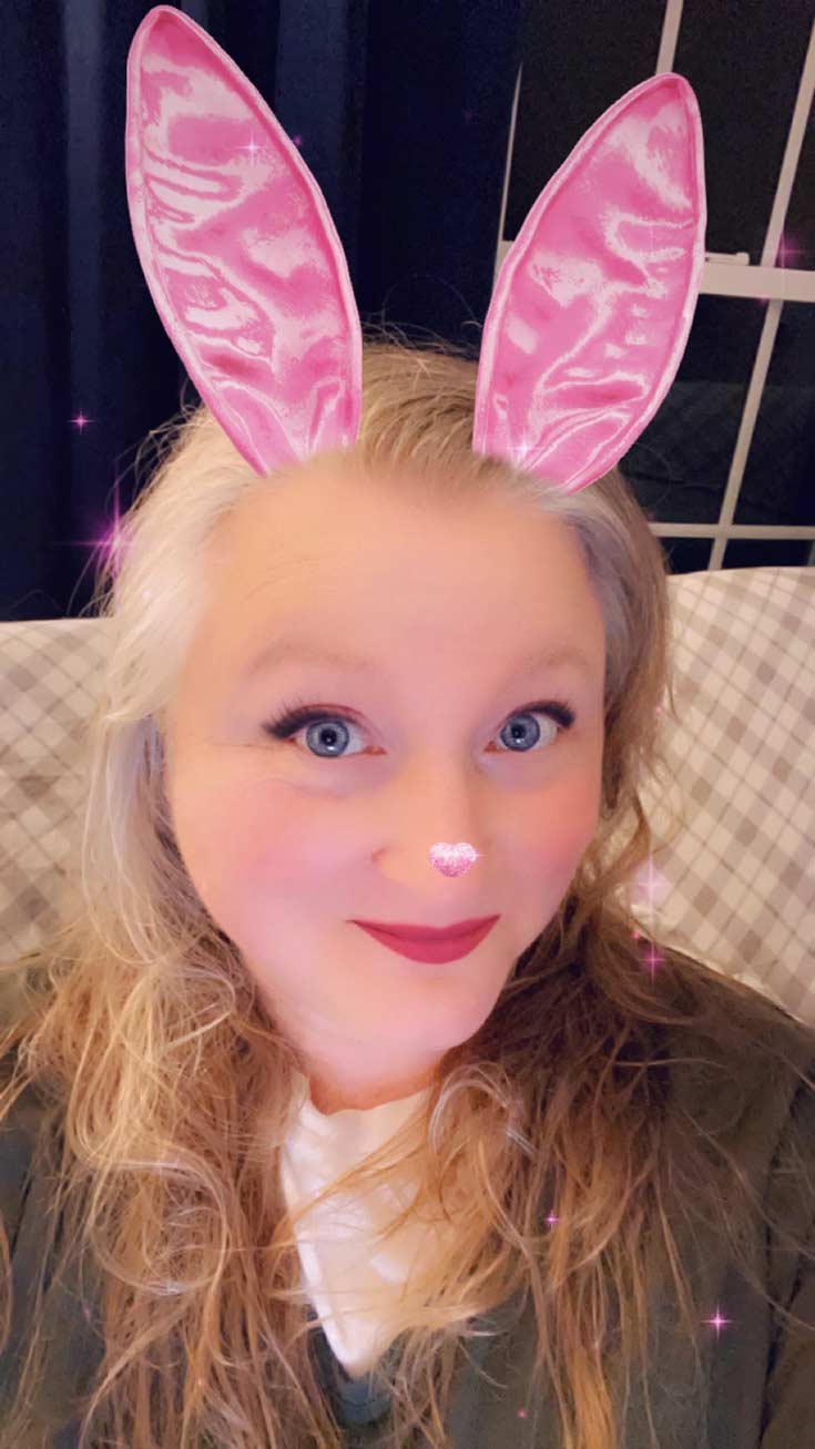 Tiffany with Snapchat filter bunny ears.