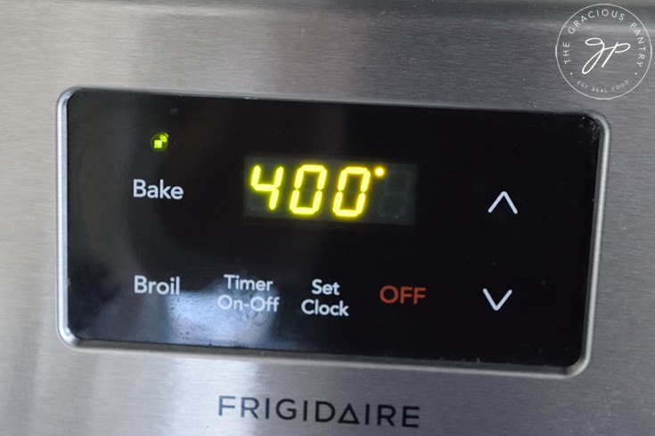 An oven display shows the oven is set to 400 degrees Fahrenheit.