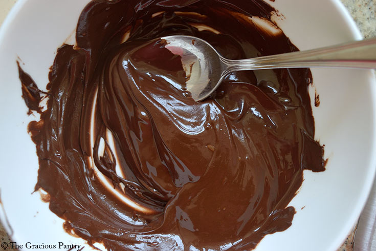 Melted chocolate in a white bowl.