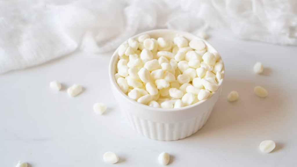 A white bowl filled with homemade dippin dots ice cream.