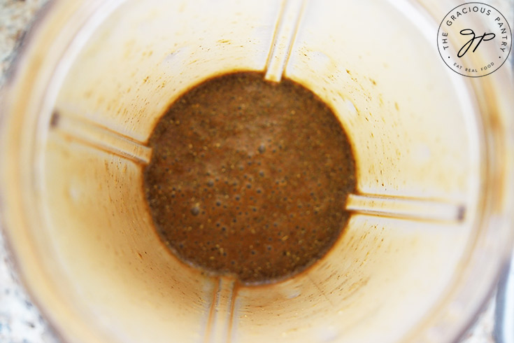 The blended Healthy Balsamic Vinaigrette.