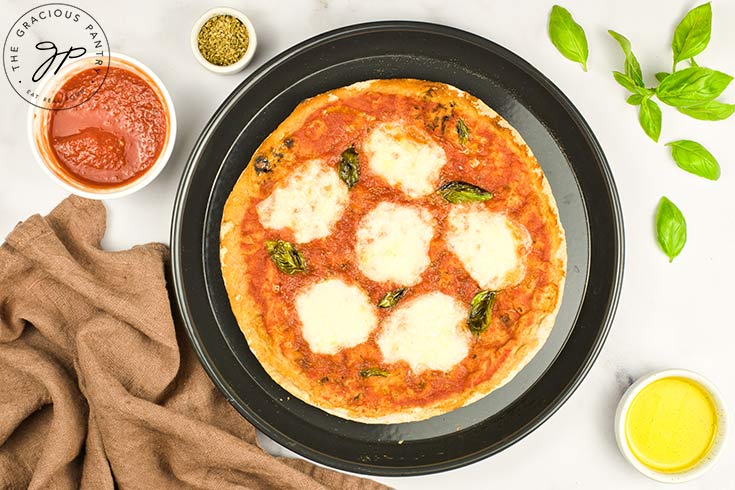 The finished Margherita Pizza, just out of the oven.