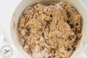 Raw Raisin Scones dough mixed in a mixing bowl.