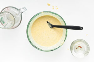 The wet ingredients mixed into the dry ingredients to create a batter.