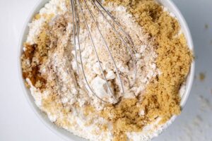 Dry ingredients mixed together in a large mixing bowl.