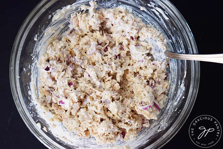 Mixed tuna salad for air fried tuna melts.