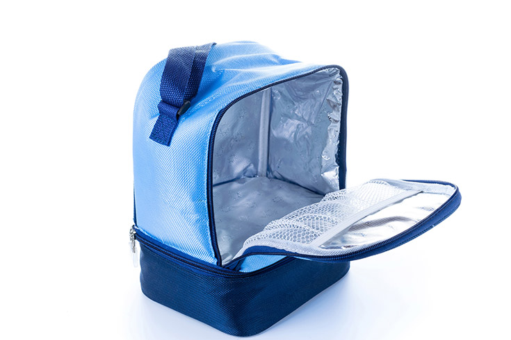 An open, insulated lunch bag.