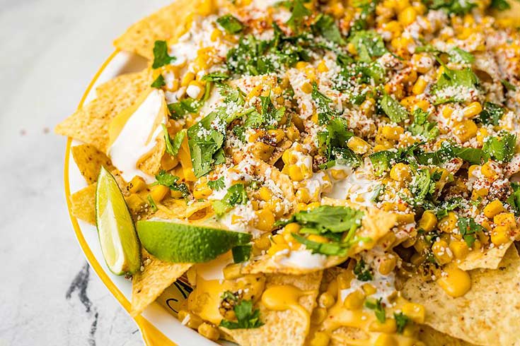 A platter of Mexican street corn nachos.