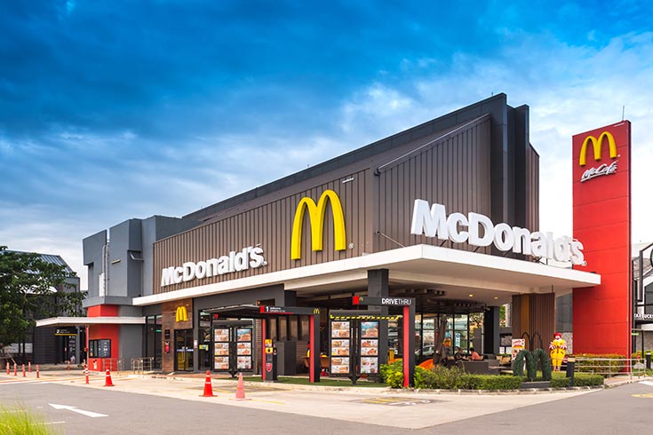 The front of a McDonald's restaurant.