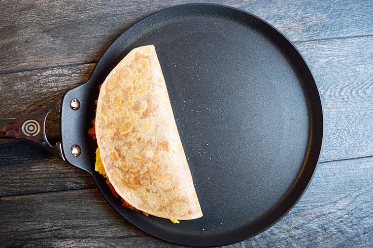 A Breakfast Quesadilla folded over to close the quesadilla.