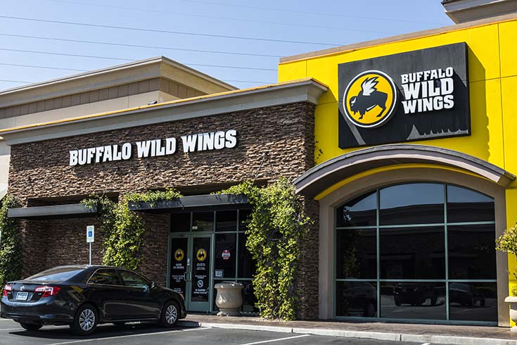 The front of a Buffalo Wild Wings restaurant.