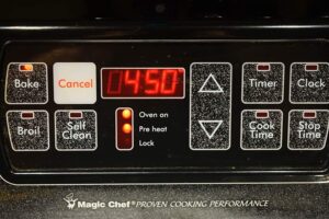 An oven display set to 450 F.