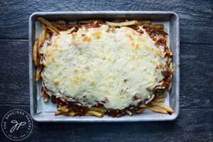 Baked Chili Cheese Fries without toppings.