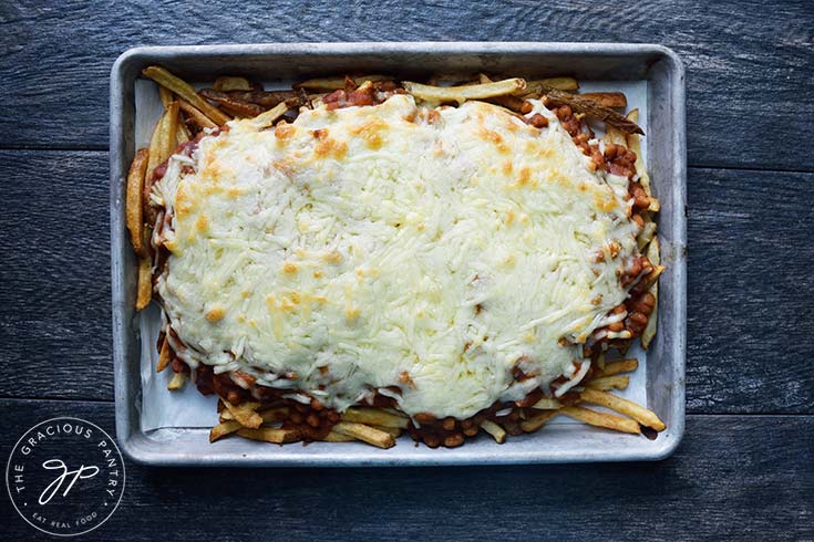 Baked Chili Cheese Fries without toppings.