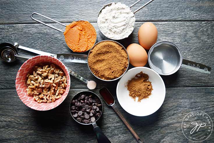 Pumpkin Blondies Recipe ingredients in individual bowls.