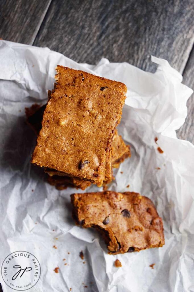 An overhead view of a stack of Pumpkin Blondies.