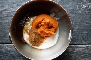 Recipe ingredient combined in a mixing bowl.