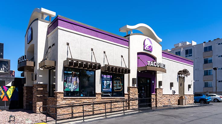 The front of a Taco Bell restaurant.