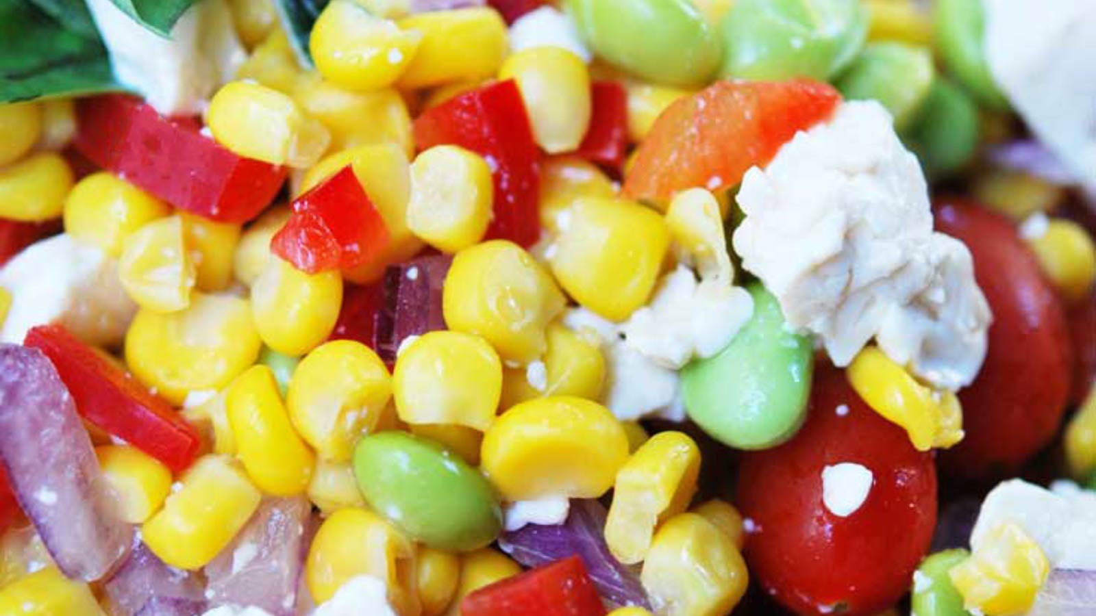 A closeup of corn salad.