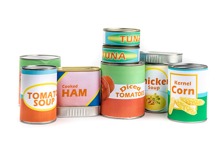 Generic brand canned food on a white background.