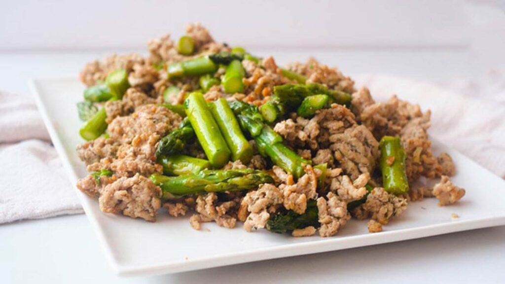 The finished Ground Turkey Dinner Skillet Recipe on a white, square platter.