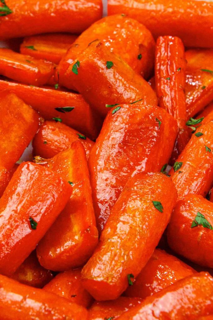 A closeup of air fryer carrots.