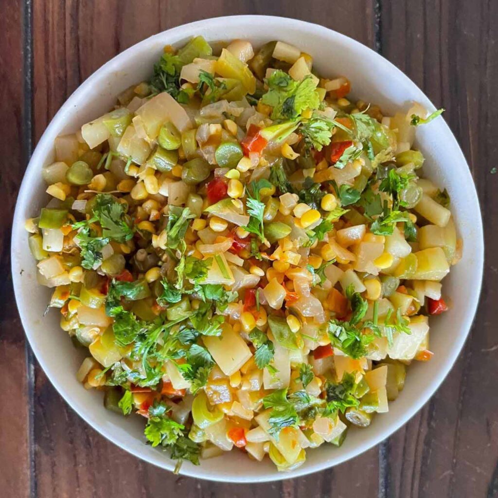 Picadillo in a white bowl.