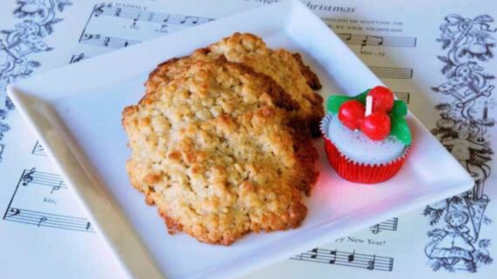 German Oatmeal Cookies on a white, square plate.