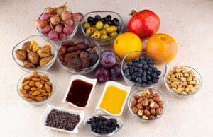 Dessert Mezze Platter ingredients in individual bowls.