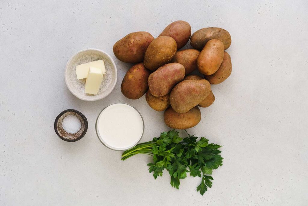 Ingredients for this red skin mashed potatoes recipe.