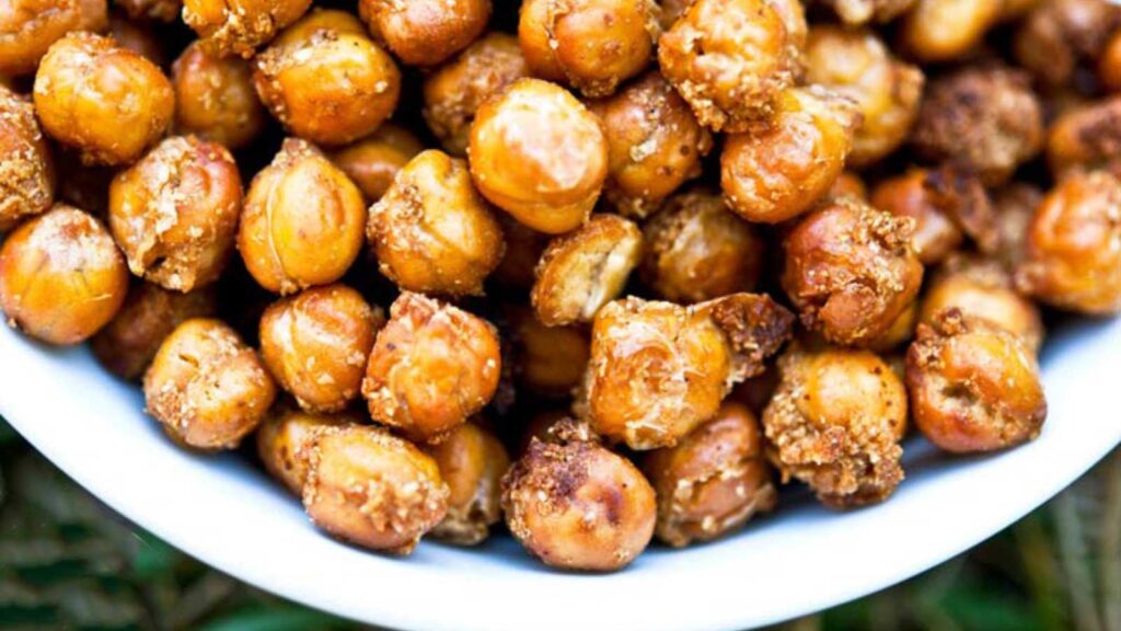 Roasted Chickpeas in a white bowl.