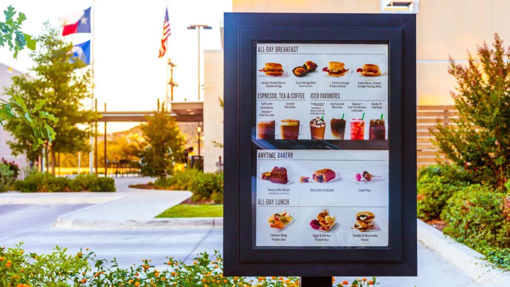 A Starbucks, drive-through menu.