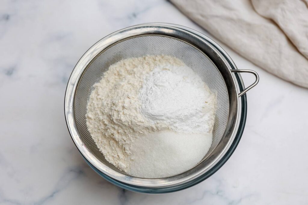 Sifting flour.