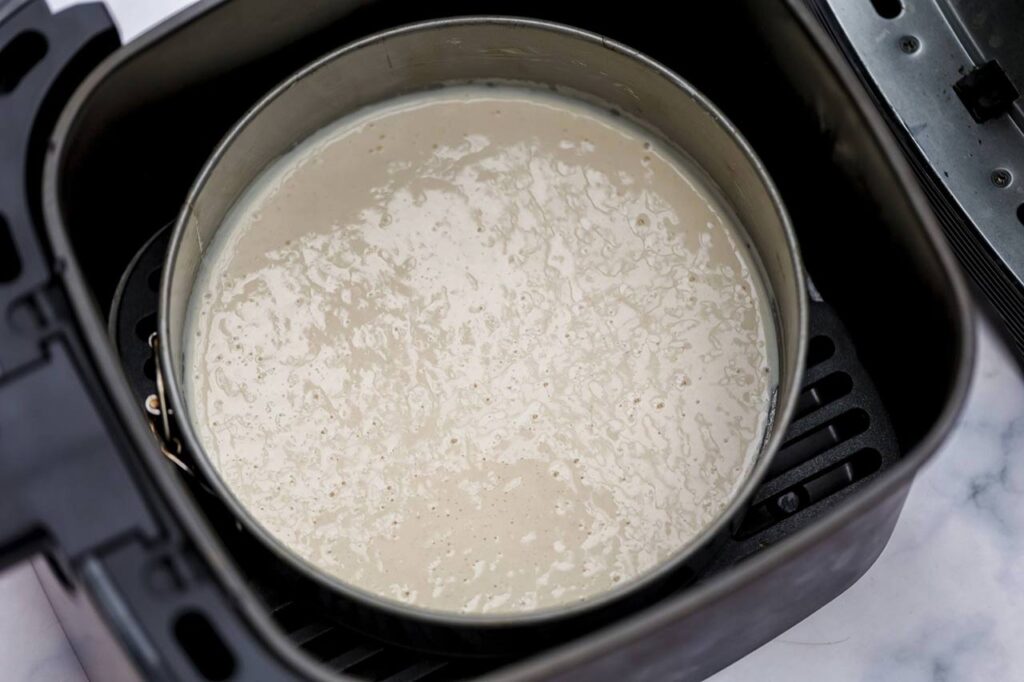 Pancake batter in an air fryer.