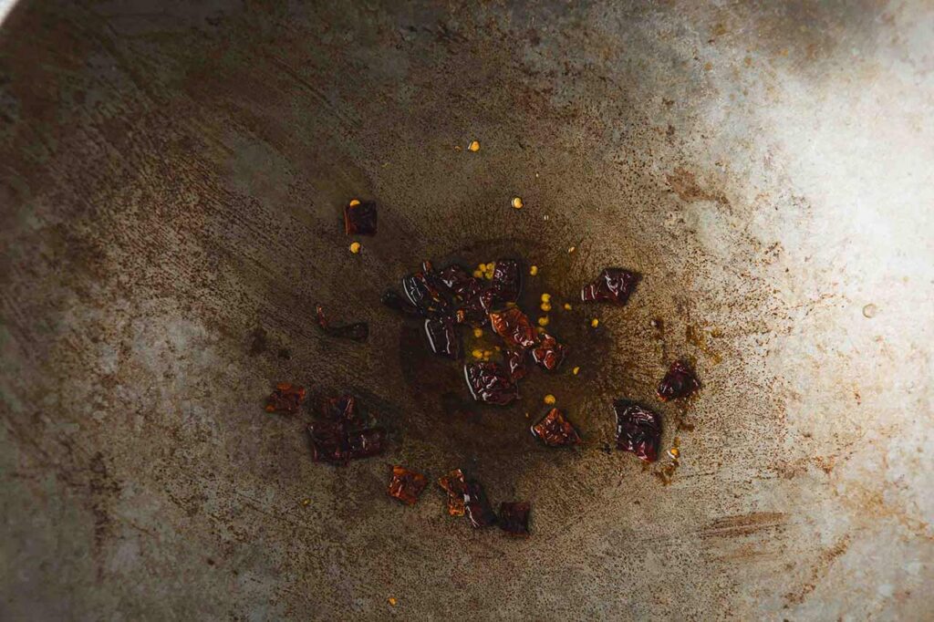Chillies in a wok.