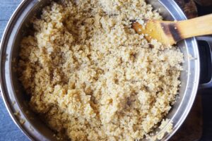 Cooked quinoa in a pot.