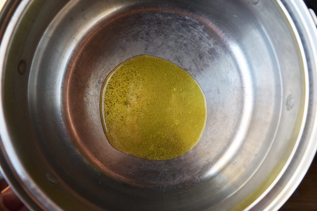 Oil in a large soup pot.