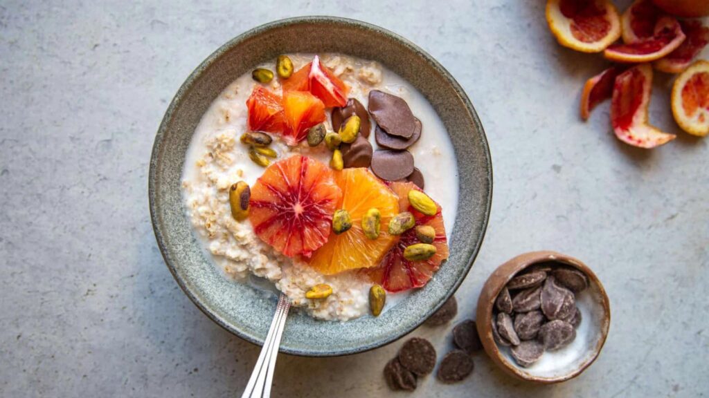 A bowl of blood orange oatmeal.