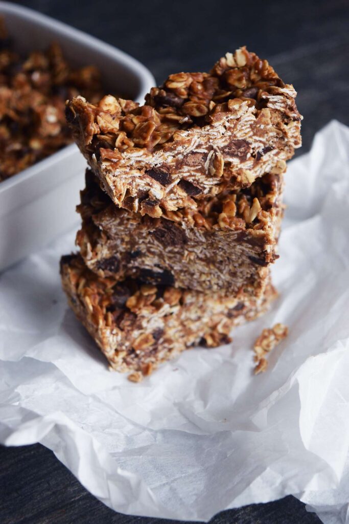 A side view of a stack of three Homemade Granola Bars.