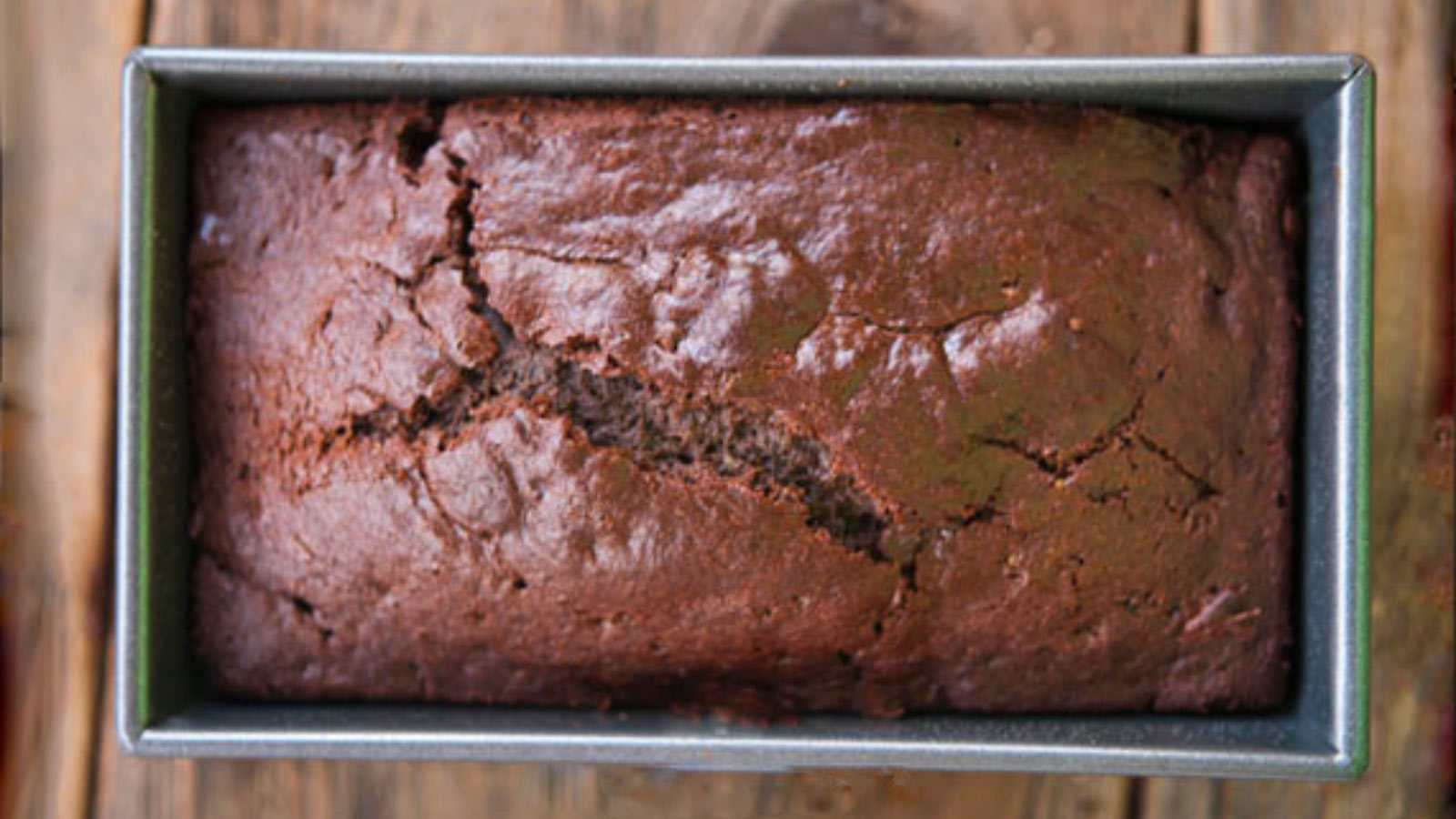 A Peppermint Chocolate Loaf in a loaf pan.
