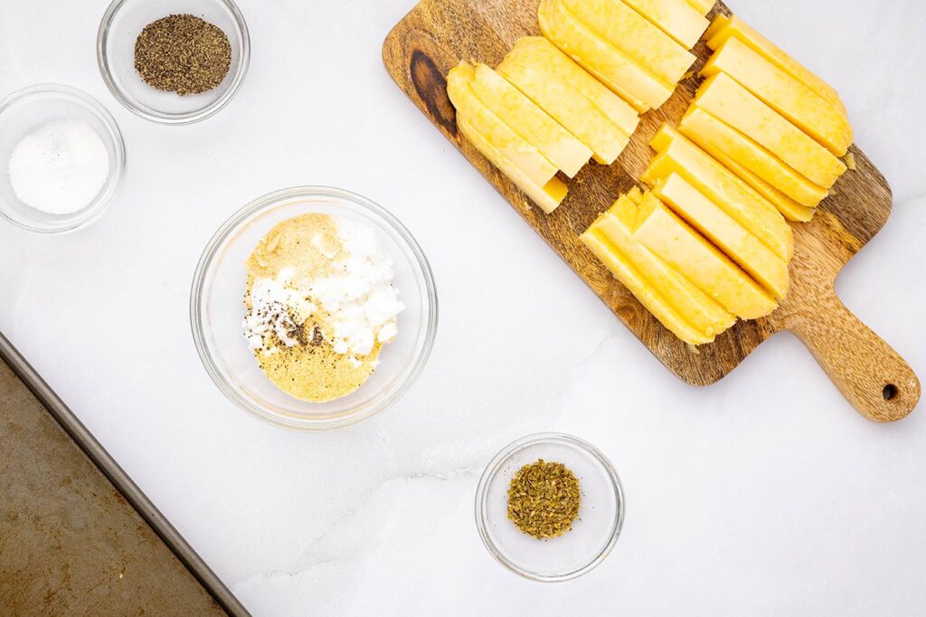 Combining seasoning ingredients for the polenta fries.