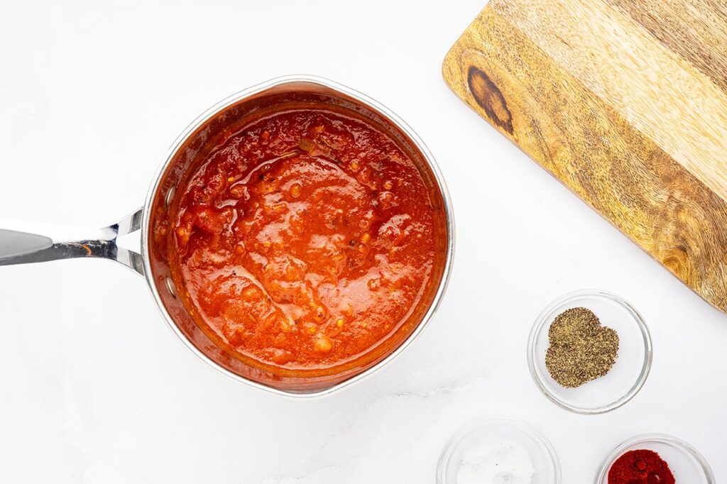Marinara, simmered in a pot with spices.