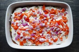 An overhead view of a finished Taco Salad Casserole.