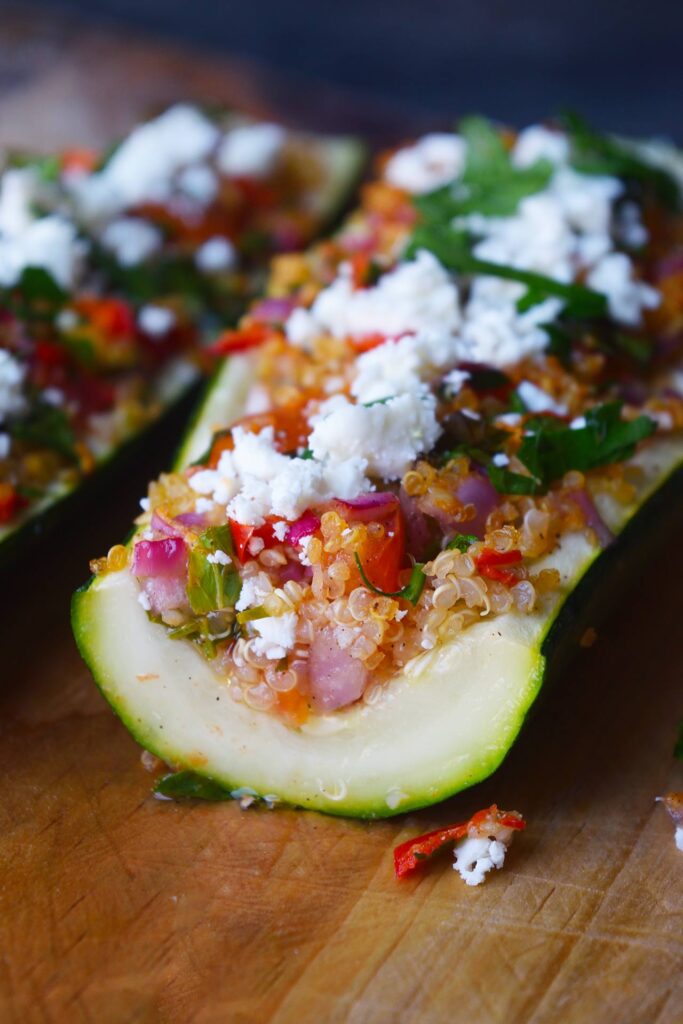 A single zucchini boat with the end cut off.